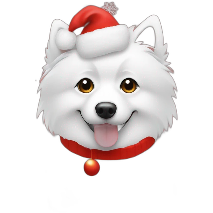 Japanspitz weiß mit weihnachtsmütze und blatt emoji