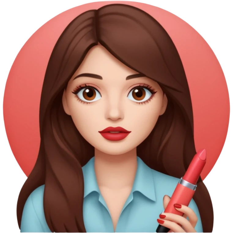 Con el cabello castaño más largo y ojos fajes claro sosteniendo un labial de kylie jenner emoji