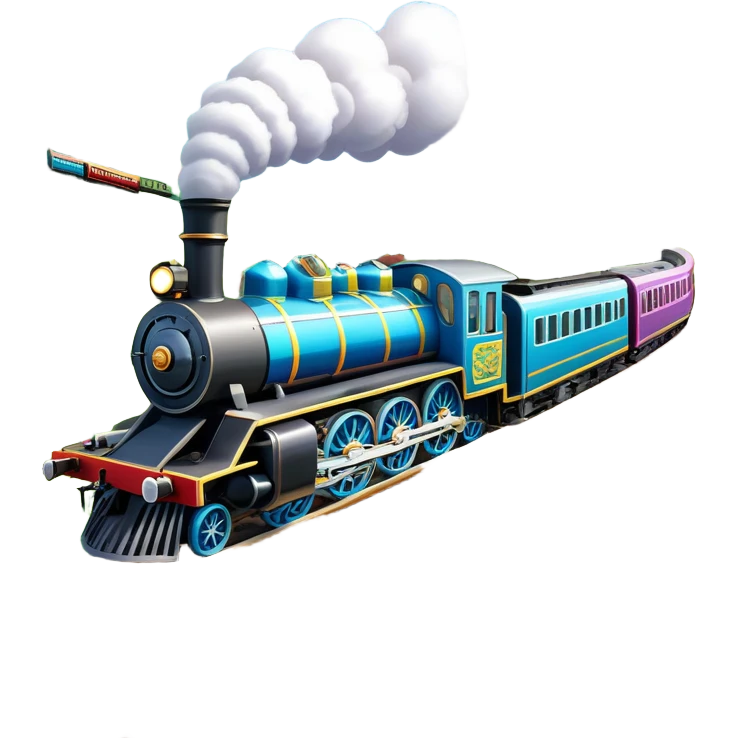 An icon showing a vibrant PC game train simulator scene with a steam locomotive traveling through a colorful countryside. The design features lush landscapes, winding tracks, and detailed railway elements, symbolizing the strategy and creativity of simulation games. Transparent background emoji