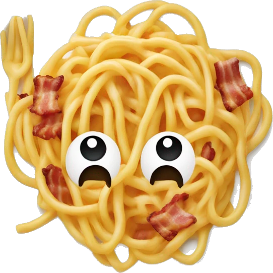 spaghetti with bacon and cheese on a plate emoji