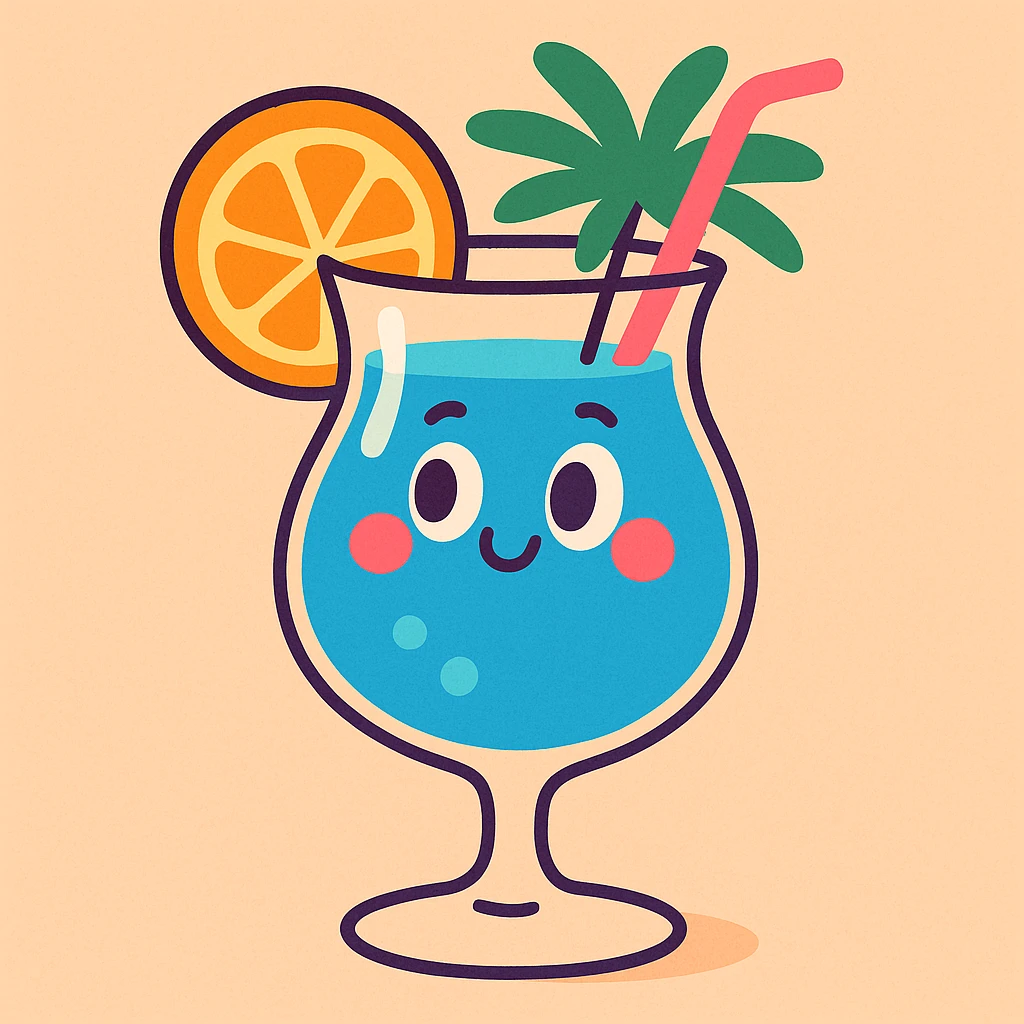blue curaçao tropical cocktail in a hurricane glass, flat vector illustration emoji