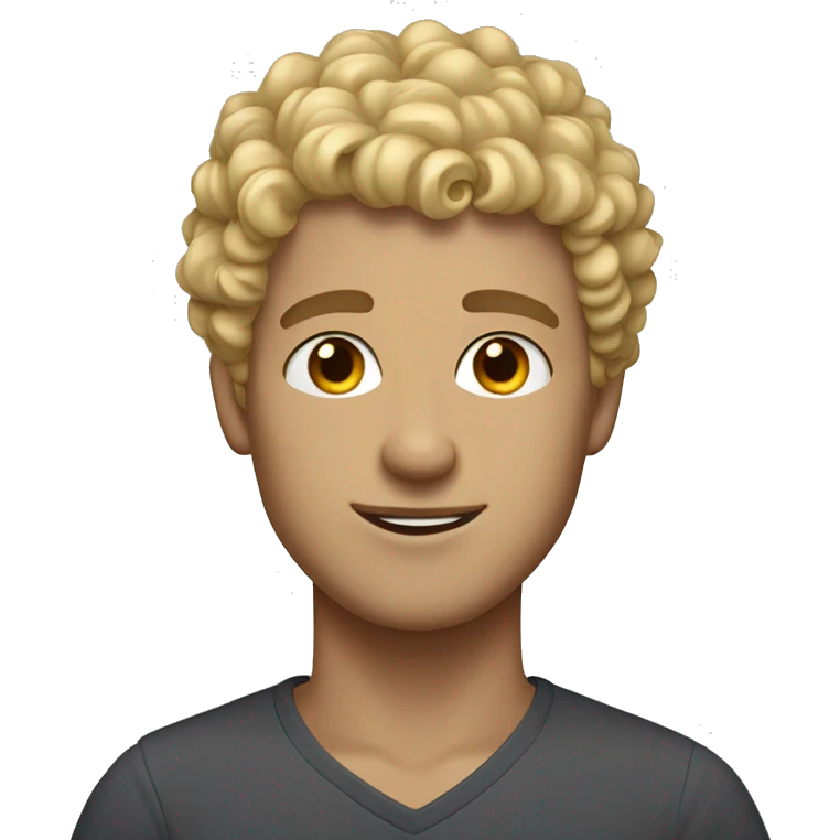 very Curly blonde short hair guy, dark brown eyes emoji