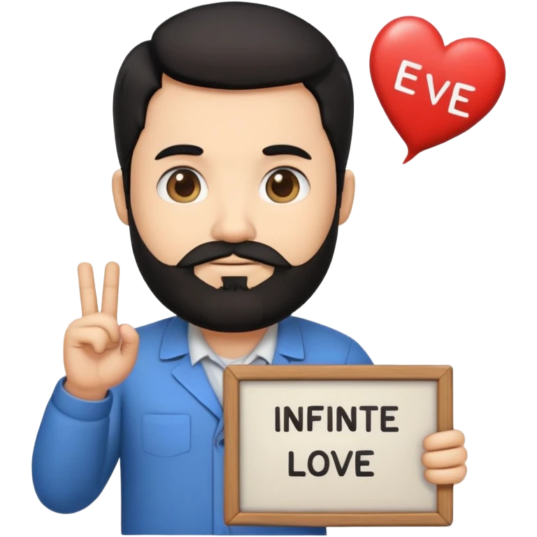 emoji de professor de matemática com barba, gordinho, cabelo preto e uma placa escrito "amor infinito" emoji