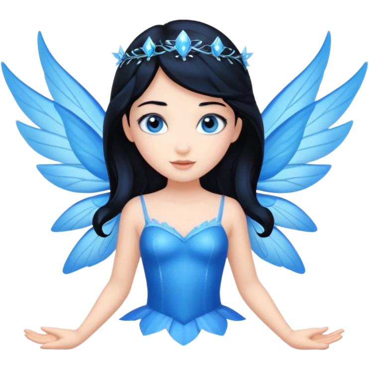 Flying blue fairy with black hair and blue eyes emoji