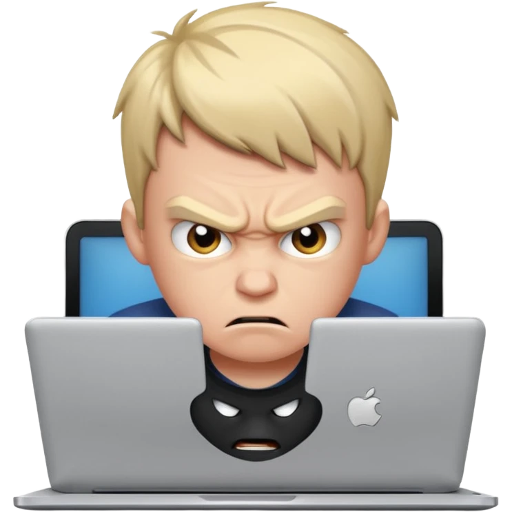 angry young boy on a laptop emoji
