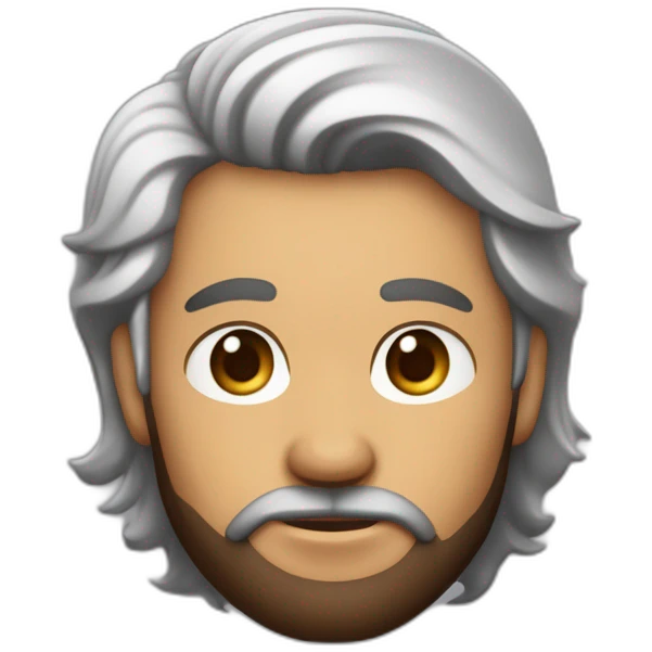 persona de pelo moreno liso oscuro con la raya a un lado y un corte clásico. Piel blanca y barba recortada. Ojos marrones verdosos emoji