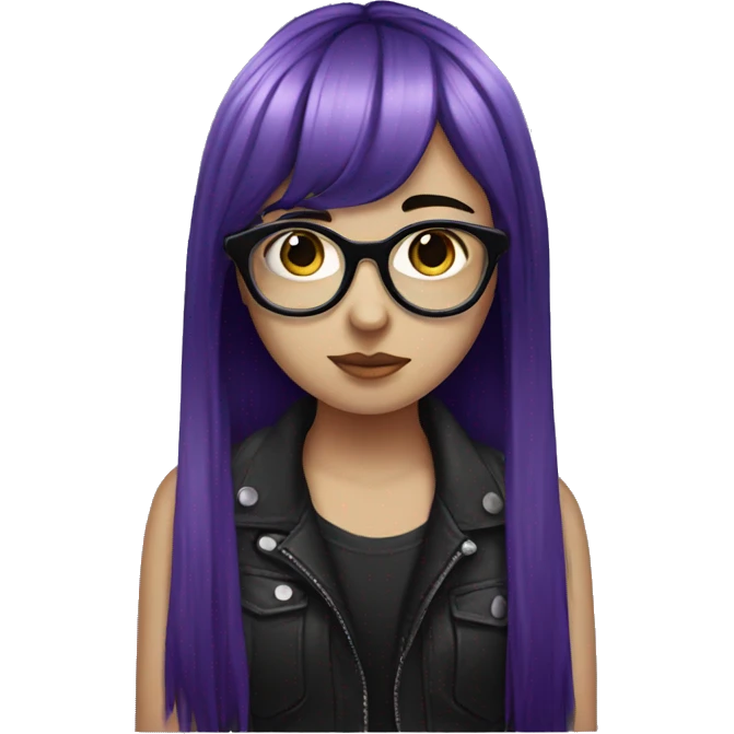 emo girl with purple bangs and black hair with glasses emoji