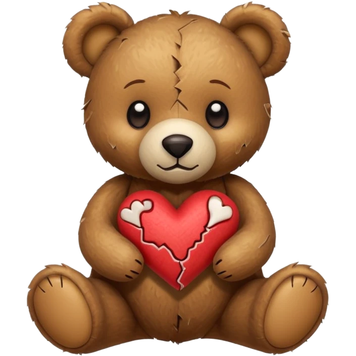 broken toy bear with a stitched heart emoji
