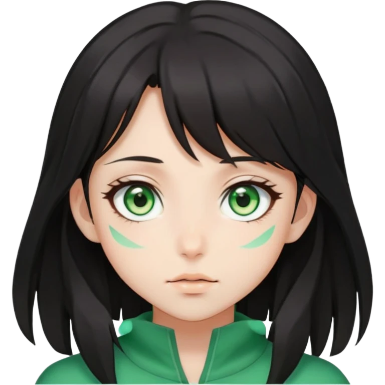 The face of a dark-haired girl of anime appearance with large light green eyes, nose pierced in the middle  emoji
