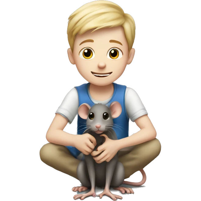 A white British boy playing with his pet rat emoji