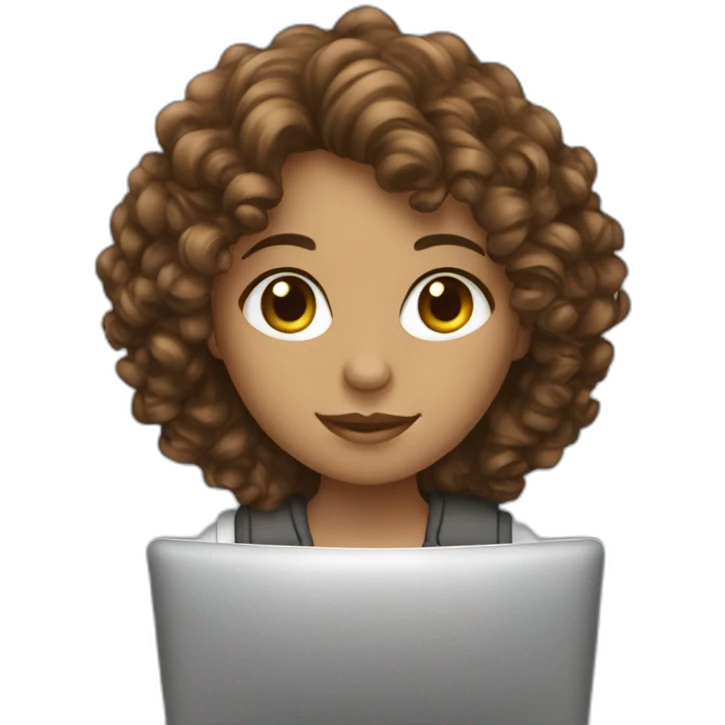 coding girl brown curly hair with computer emoji