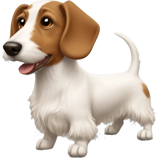 Scruffy white terrier dog and smooth coat brown dachshund dog friends emoji