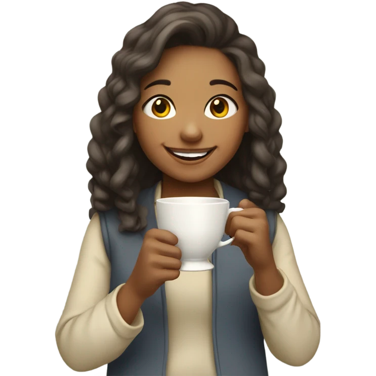 smiling girl with teacup emoji