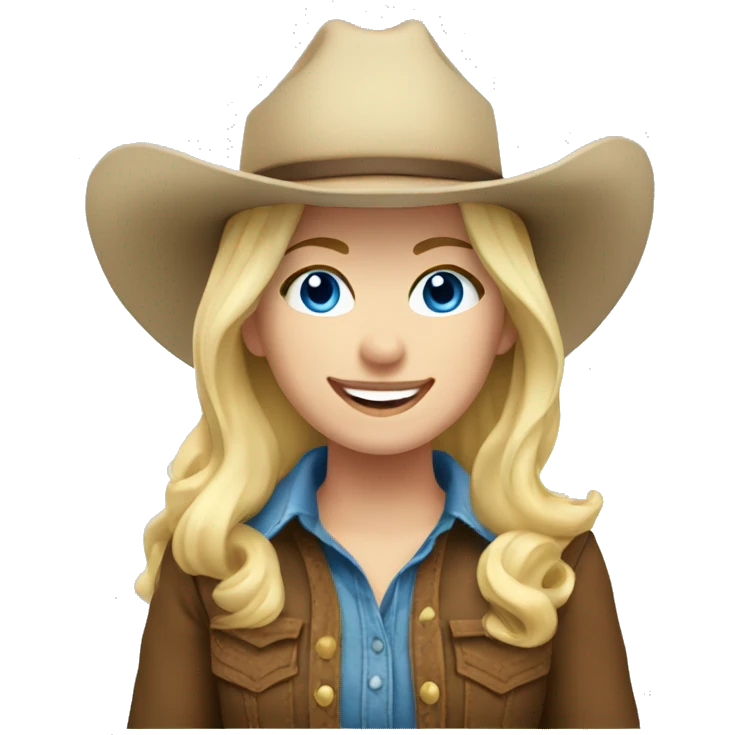 Cowgirl, pale skin, blue eyes, blonde hair, smiling emoji