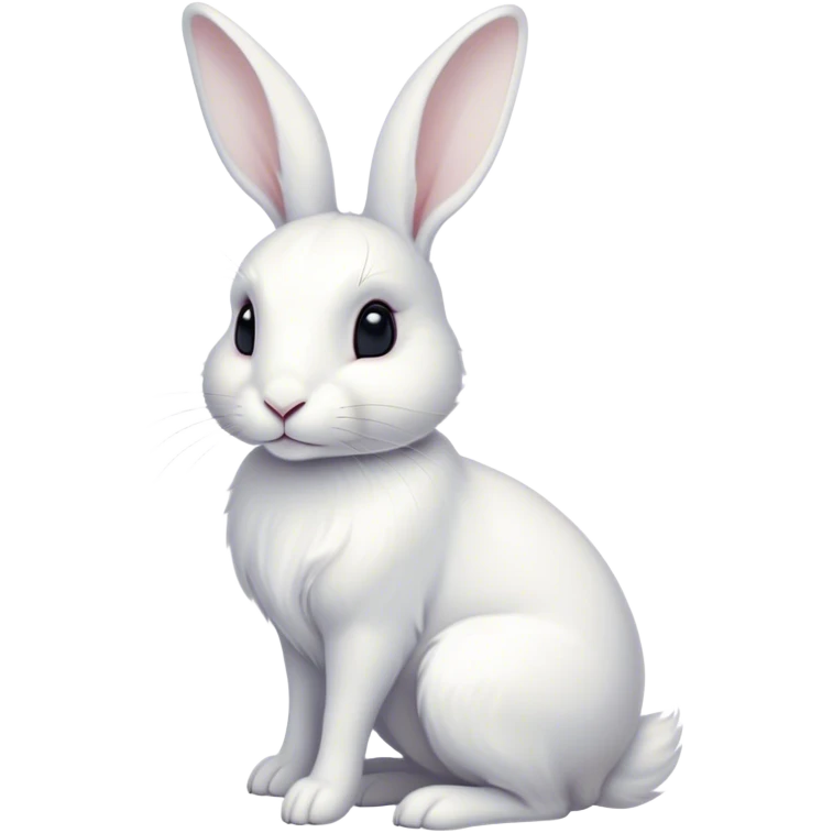 Cinematic Noble White Rabbit Portrait Emoji, Poised and regal, with a graceful, compact build and a pristine, silky white fur, long perky ears and gentle, soulful dark eyes, Simplified yet sharp and sophisticated features, highly detailed, glowing with a soft, dignified glow, high shine, intelligent and gentle, stylized with an air of refined elegance, focused and attentive, soft glowing outline, capturing the essence of a watchful and confident companion, so majestic it feels as though it could hop out of the screen with effortless authority! emoji