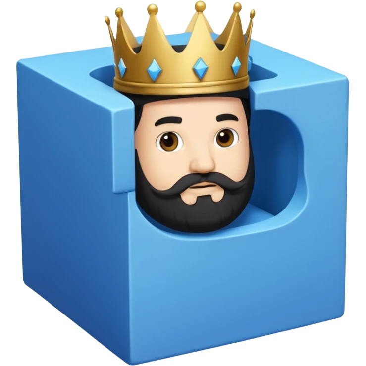 Blue king that is white fat and has a black beard in a small cube tower  emoji