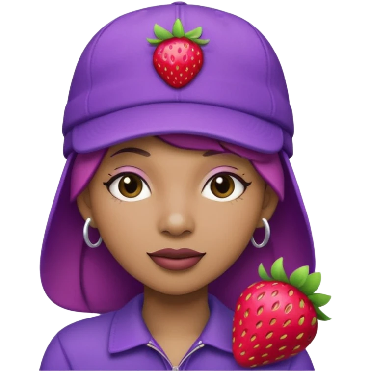 singer strawberry wearing purple cap emoji