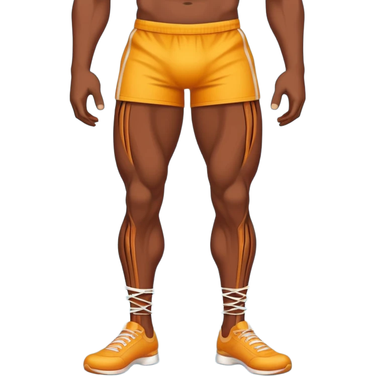Emoji-style illustration of a single muscular and defined human leg, showing visible muscle lines and a strong, shredded look. Isolated from the body. Smooth, clean vector emoji style, bright flat colors, bold outlines, minimal shading, rounded shapes, high-resolution emoji aesthetic. emoji