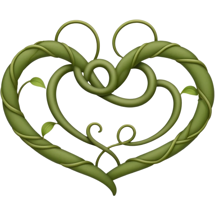 An elegant emoji of a twisting vine with heart-shaped leaves, in a looping pattern, in sage and olive green. emoji
