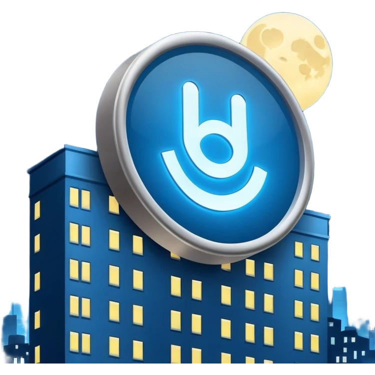The round blue sign on the night building  emoji