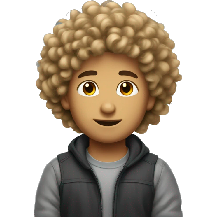 Boy that has fluffy hair that curls strait up emoji