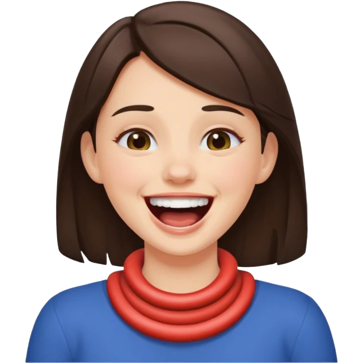brunette girl choking neck while laughing emoji