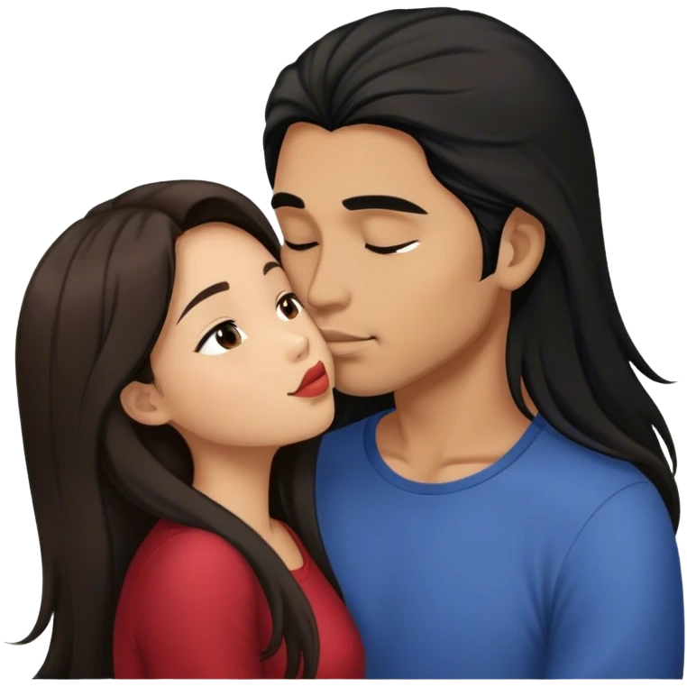 Light brown Guy with long black hair kissing brown hair Filipina emoji