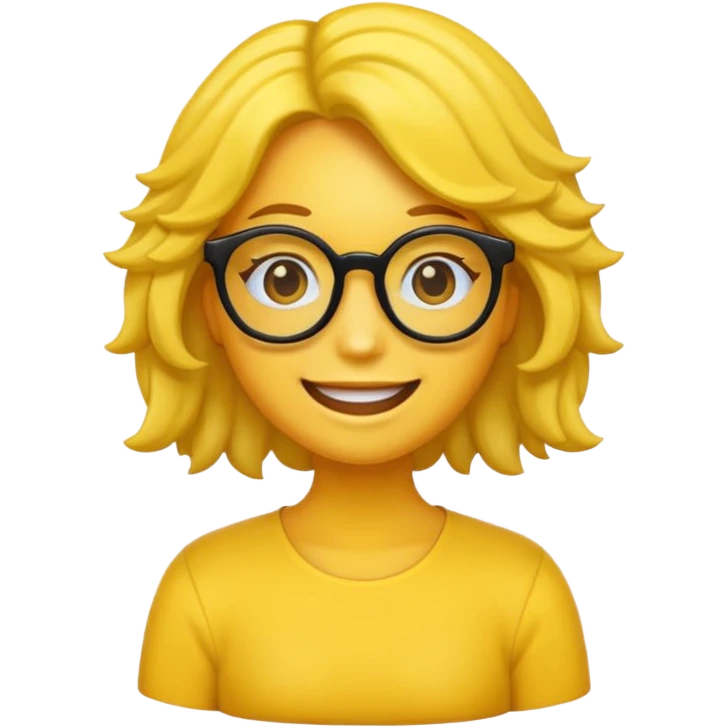 Realiza un emoticon amarillo sonriente, con lentes oscuros y cabello rizado negro emoji