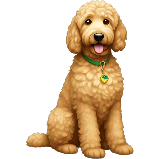 full body large sitting golden doodle with light fur and hazel-green eyes emoji