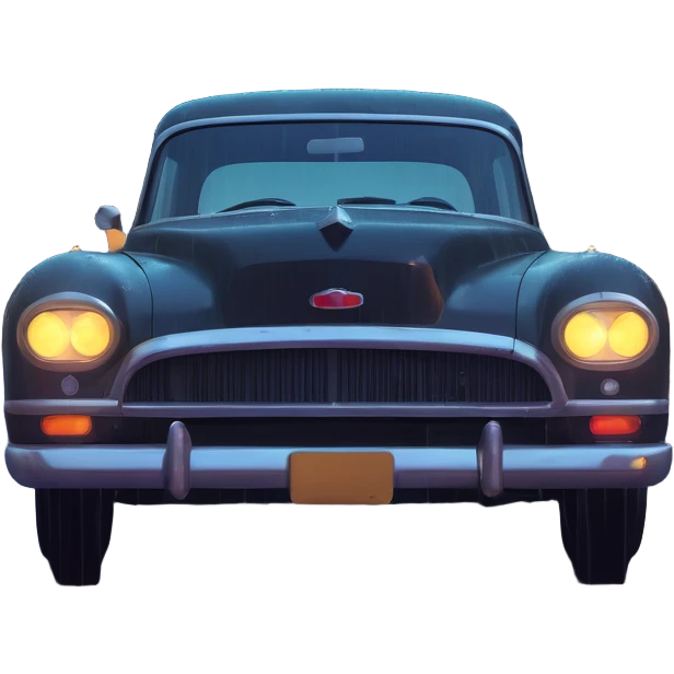 vintage car headlights illuminating rain-slicked urban street at night emoji