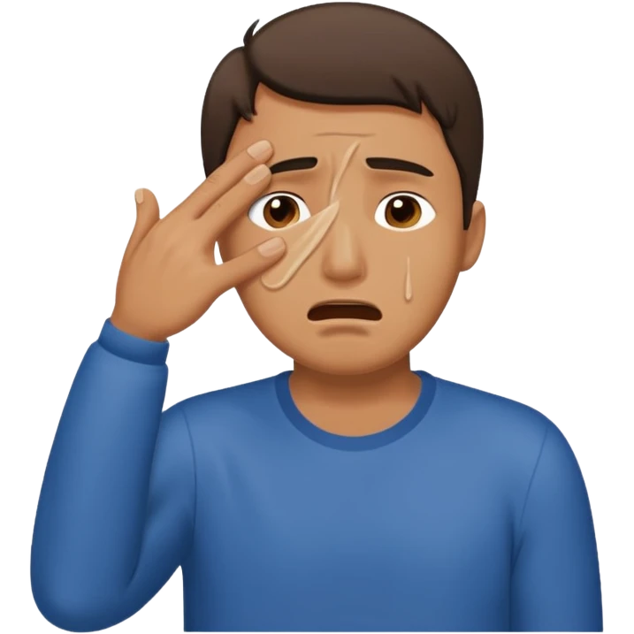Generate me a dude covering his face with one hand on annoyance while he's crying emoji