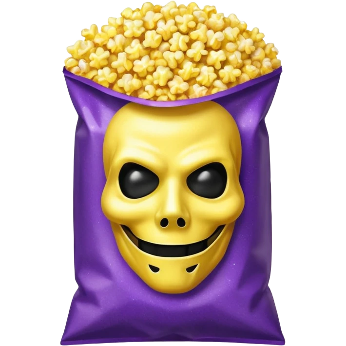 Glitter purple and yellow popcorn with ghostface mask in packaging emoji