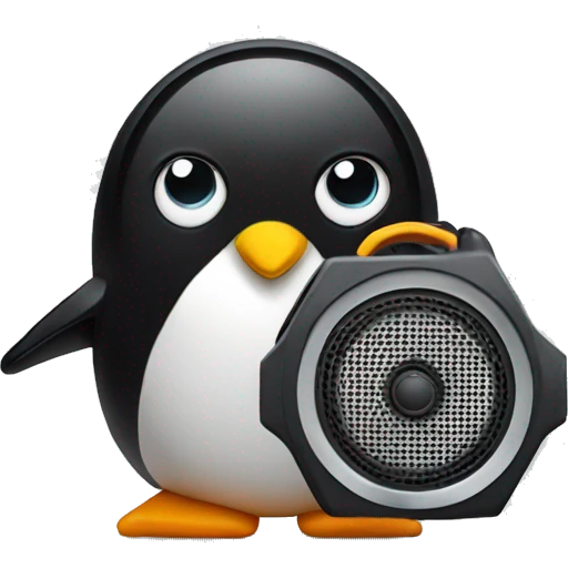 Penguin holding a speaker emoji