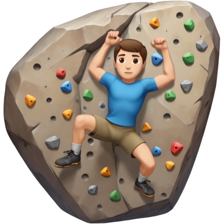 A white man with short brown hair rock climbing but bouldering style  emoji