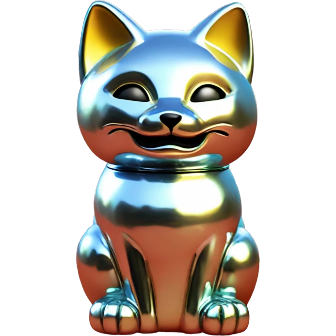 fully chrome fox statue in the form of maneki neko emoji