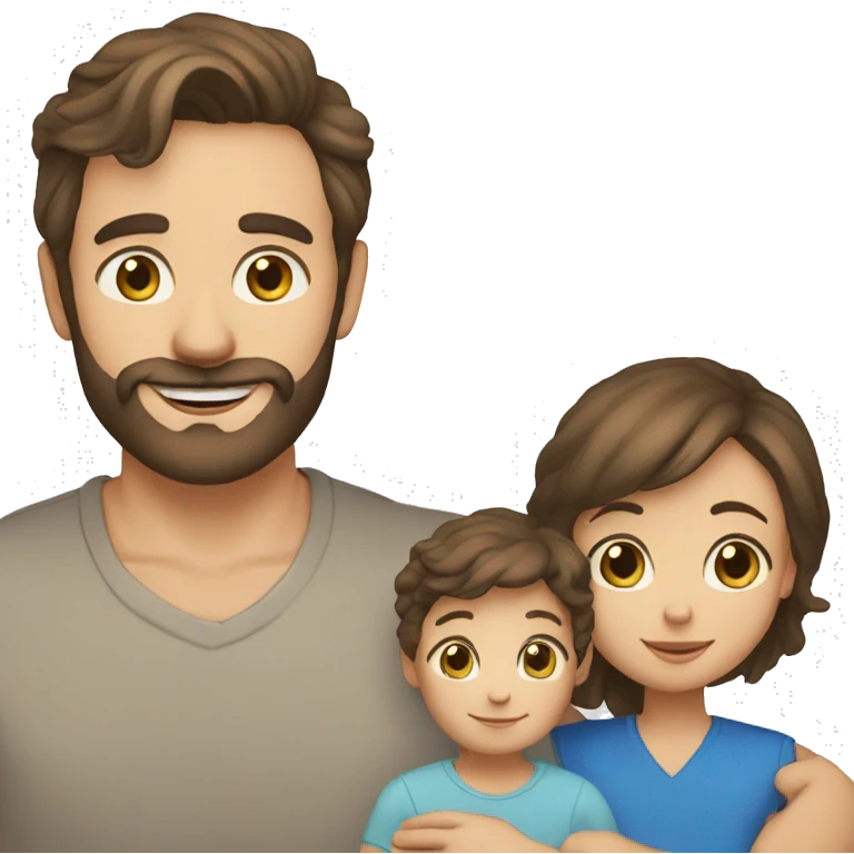 mom with dark brown hair and brown eyes, dad with blond hair and beard and blue eyes, baby boy emoji