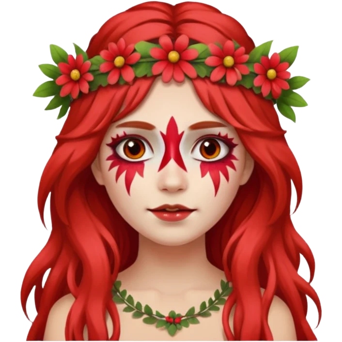 a long-haired full red face paint devil girl  emoji