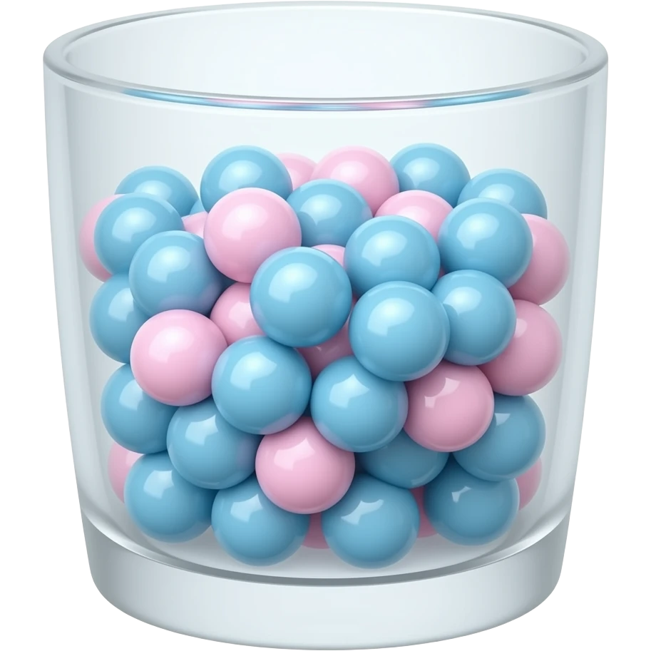 Verre transparent rempli de billes bleu et rose pastel emoji