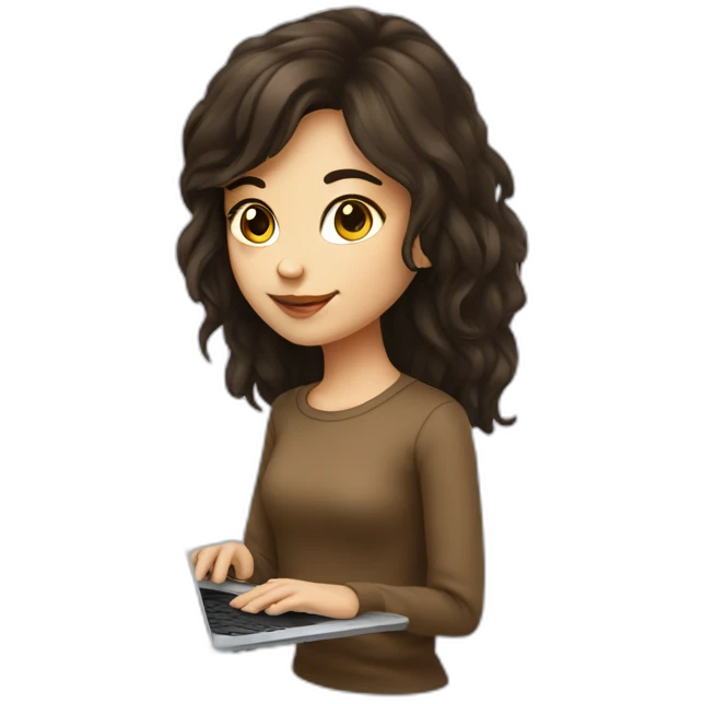 brunette graphic design girl laptop paint emoji