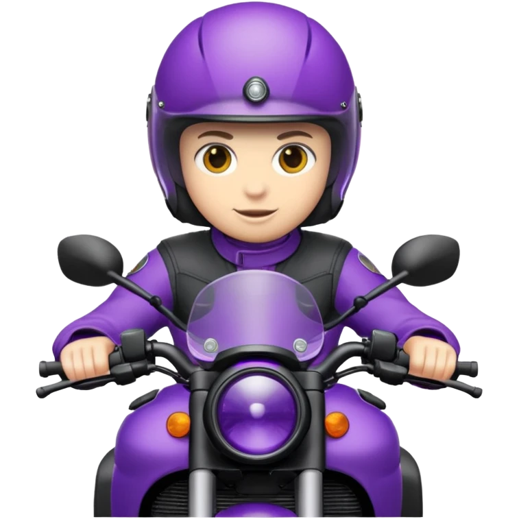 Créer un emoji avec une moto mt07 sport noir mate / violet iridescent très foncé, pare-brise de la moto violet. Avec une pilote dessus, visage complet caché  par la visière violette . Avec en arrière plan cercle violet. emoji