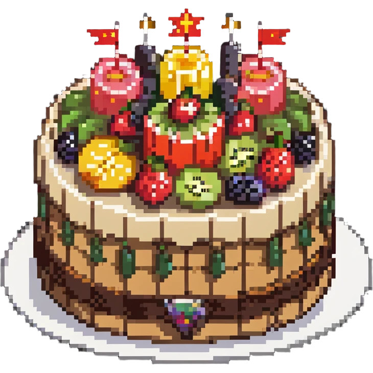 dangao Chinese birthday cake with fruit toppings emoji