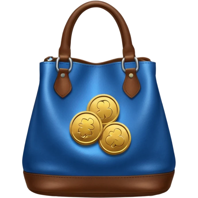blue coins on top a brown leather bag  emoji