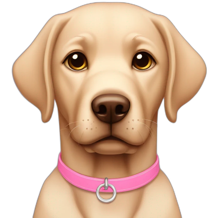 Labrador adulto chocolate con collar rosa emoji