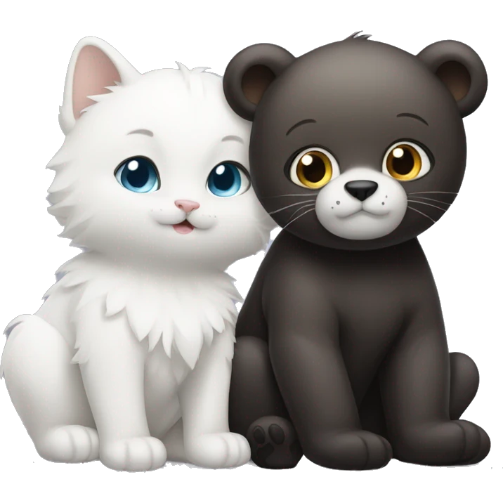A bear cub with a white cat with black ears and forehead  emoji