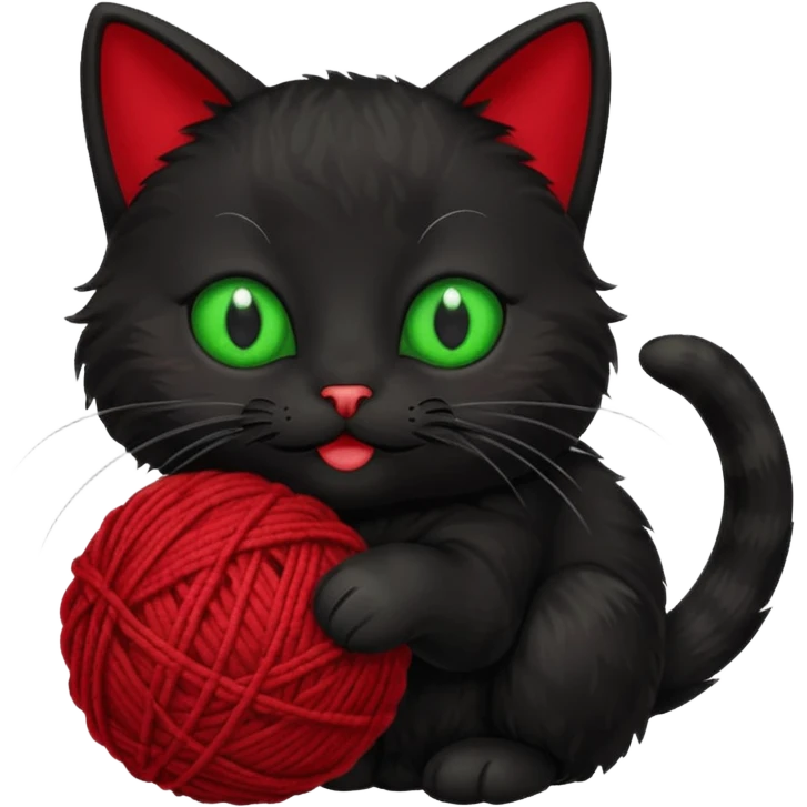 happy black cat playing with small ball of wool emoji