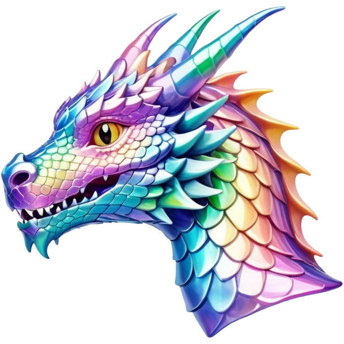 Sparkly glossy Pastel iridescent glass dragon head profile  emoji