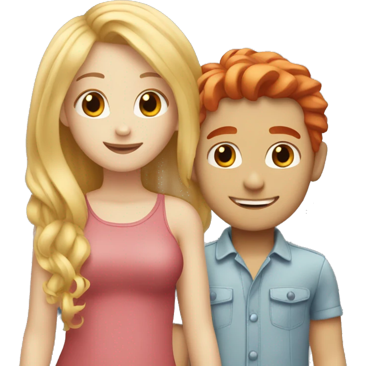 Girl blonde hair and Boy red hair in love   emoji
