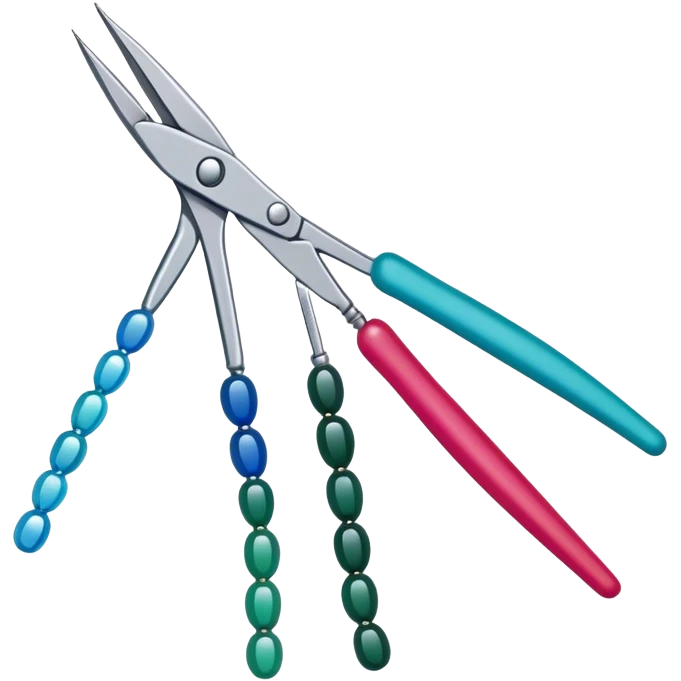 Beading icon, intricate beaded jewelry or decorative item in progress, visible beads, thread, and needle, tools like pliers and scissors, minimalistic style, clean lines, transparent background. emoji