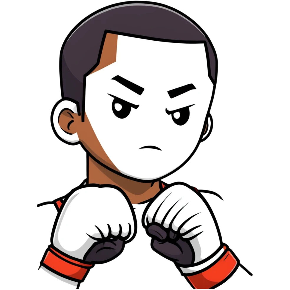 Close-up face of a young 19-year-old Black male boxer, intense gaze, boxing gloves slightly visible emoji