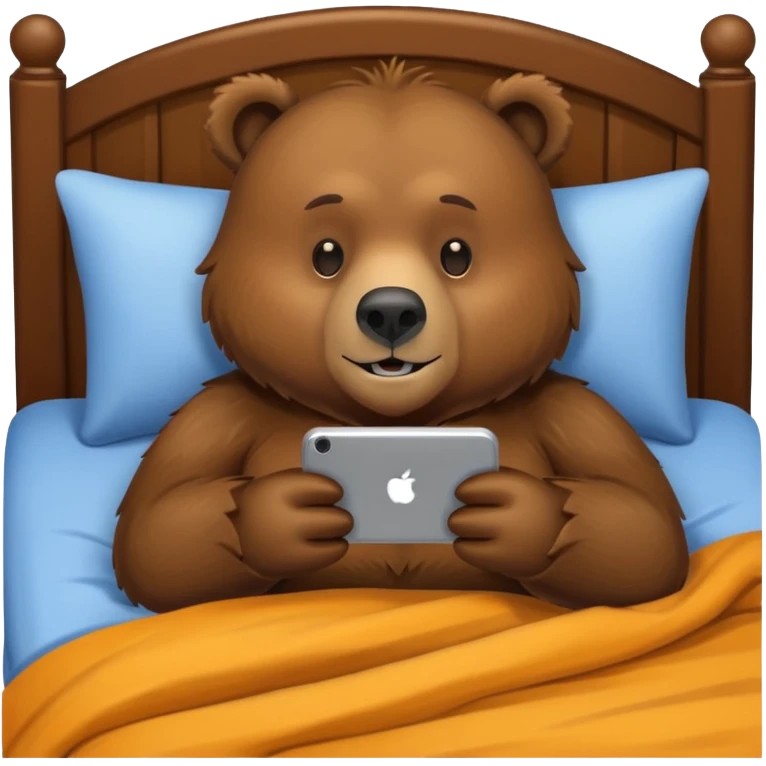Grizzly bear laying in bed on his phone  emoji